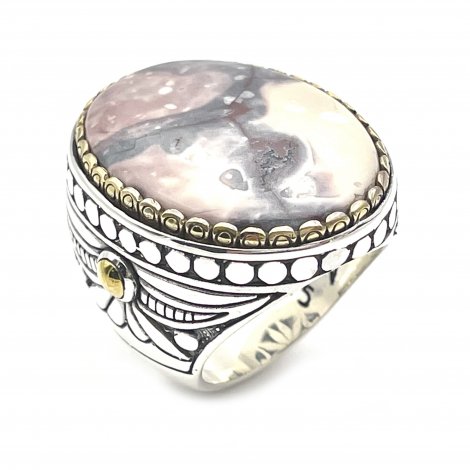 BAGUE ARGENT JALAN  JALAN JASPE PORCELAINE DU MEXIQUE J777