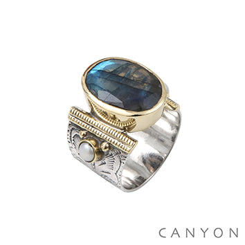 BAGUE ARGENT ET LAITON LABRADORITE