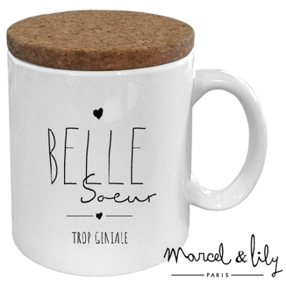 MUG AVEC SON COUVERCLE EN LIÈGE "BELLE SOEUR" Marcel & Lily